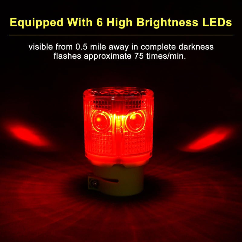 Aolyty Solar Strobe Warning Light 360 Degree Super Bright Waterproof IP54 for Construction Traffic Dock Marine Light Control Flashing (Red) - Image 2